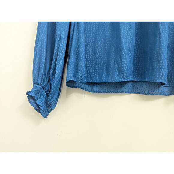 Blue Dot Button Ruffle High Neck Keyhole Blouse Ruffle Cuffs Smocked WHBM XXSP - Picture 3 of 6